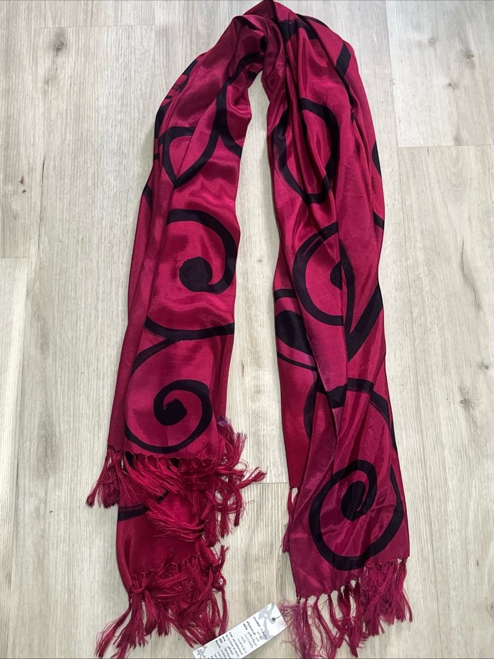 Women’s Magenta Swirl Thai Silk  Fringe Scarf